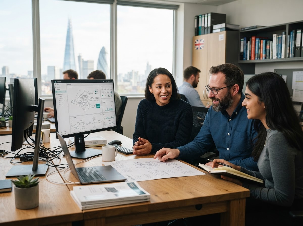 Meritoship team reviewing multi-exchange analytics on a dashboard interface